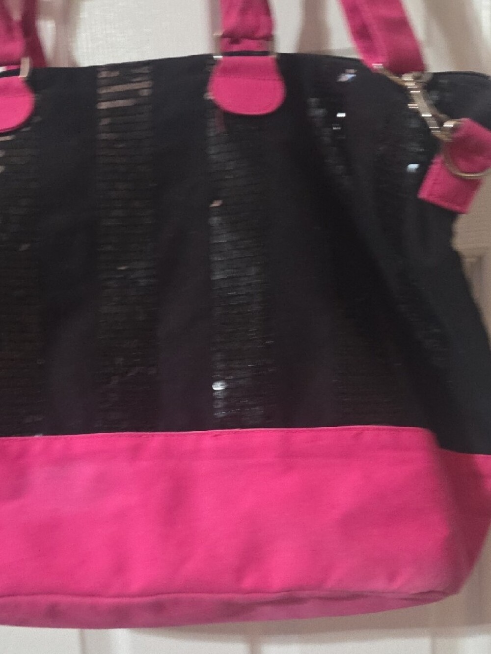 Victoria's Secret Black Sequin Tote with Hot Pink Accents - Picture 6 of 13